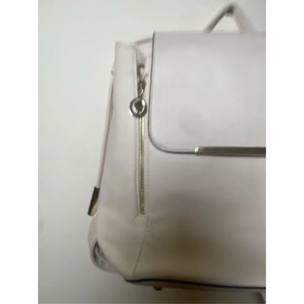 Kalkinguo White Vegan Leather Gold‎ Hardwu Flap Backpack Bag NWOT